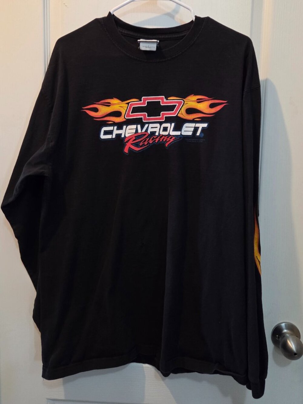 Vintage Chevrolet Racing Flames Long Sleeve Black T-Shirt L